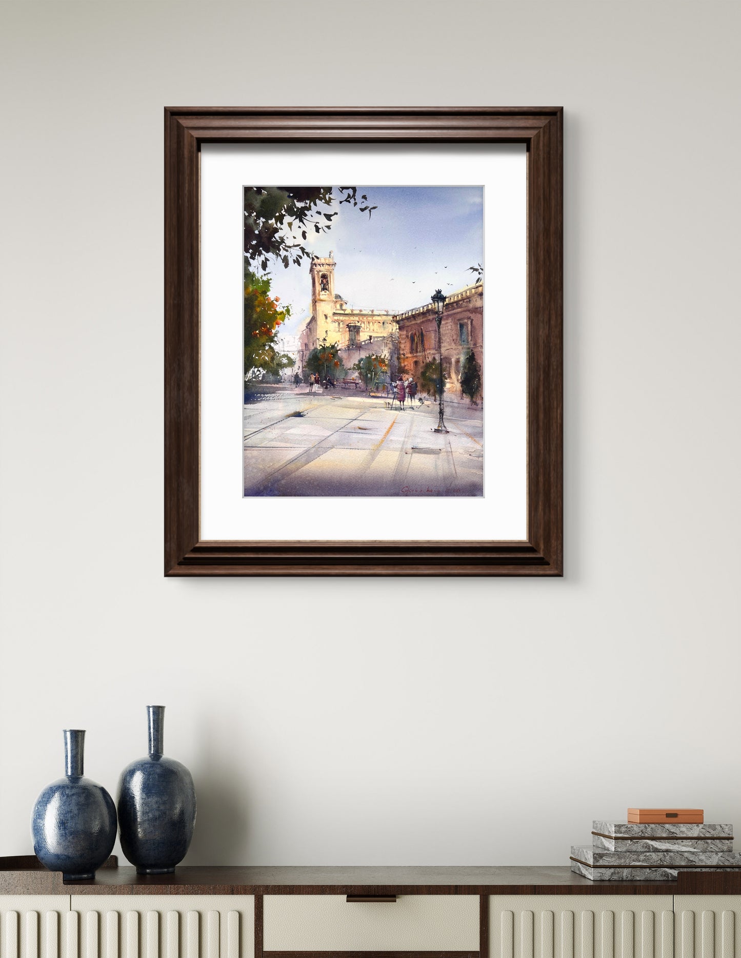 Valencia Spain Watercolor Painting, Original Cityscape Art, Valencia’s Warm Embrace 12x16