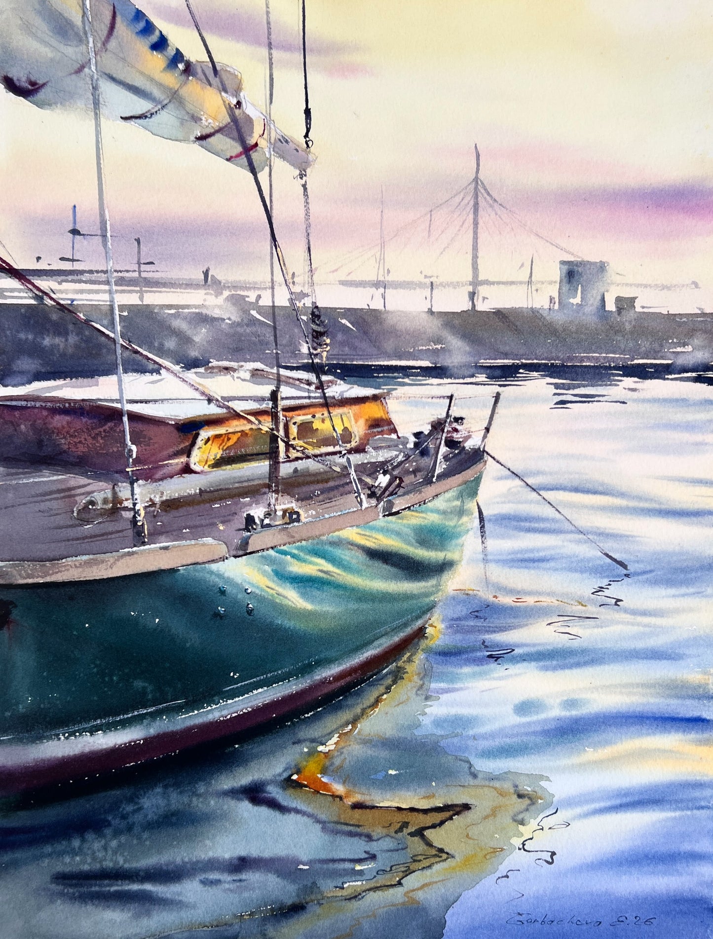Original Saint Petersburg Watercolor Painting | Sailboat Marina Seascape | Quiet Harbor 12x16