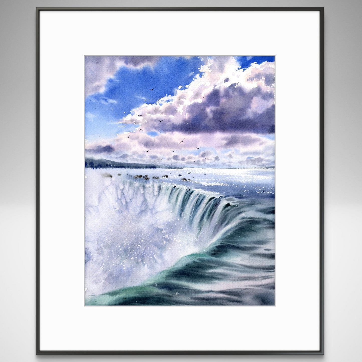 Niagara Falls Painting Original Watercolor, Beautiful Waterfall Landscape, Nature Wall Art Decor, Gift For Traveler