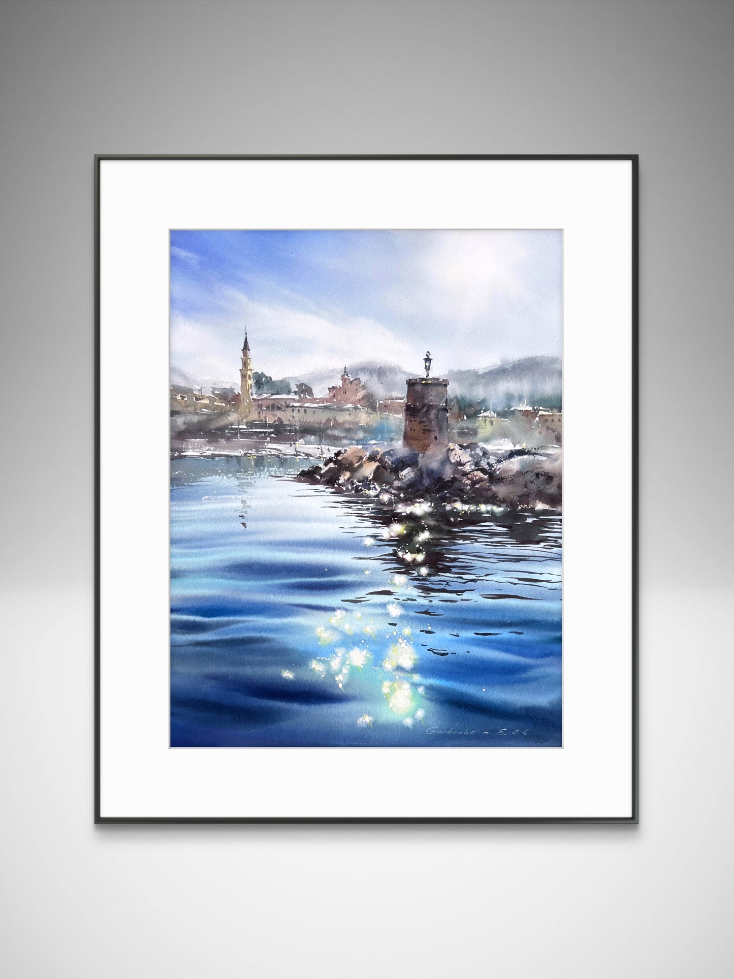 Original Recco Italy Watercolor Painting | Italian Riviera Seascape |  Blue Liguria 12x16
