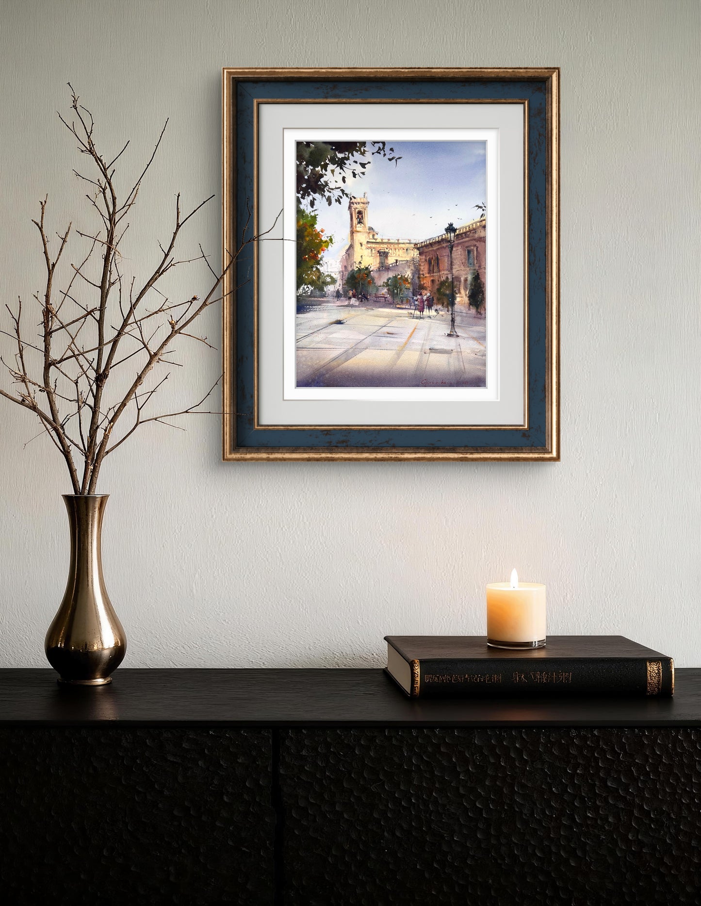 Valencia Spain Watercolor Painting, Original Cityscape Art, Valencia’s Warm Embrace 12x16