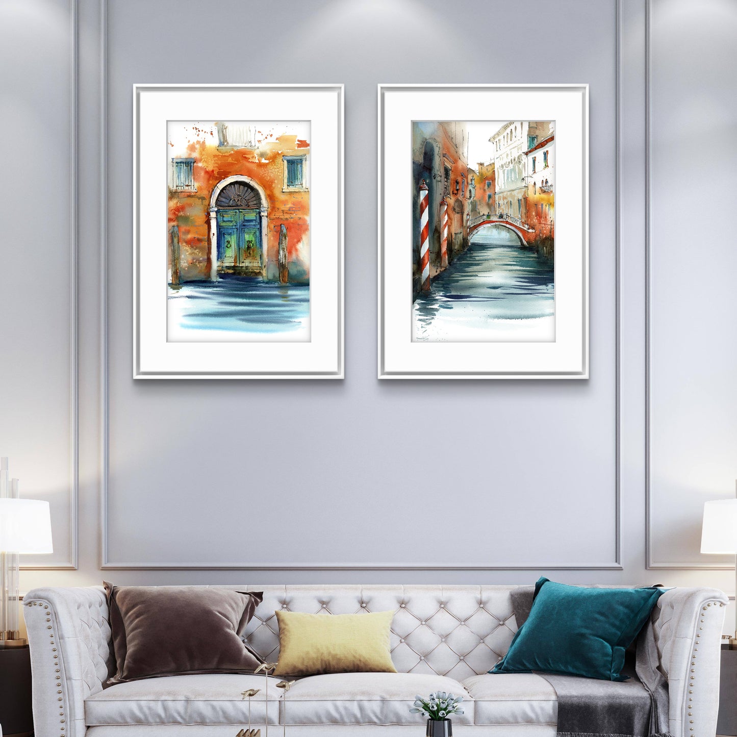 Venice Print Watercolor Art Piece, Detailed Venetian Canals and Architecture, Stylish Living Room Wall Décor