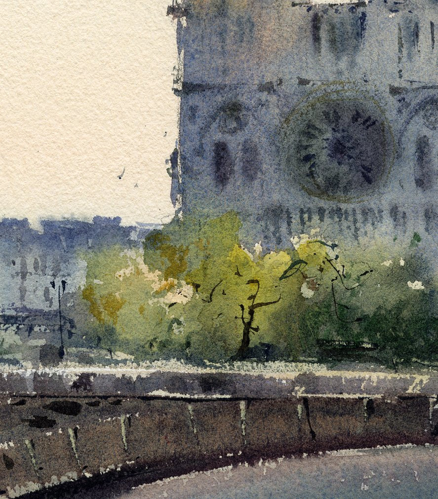 Giclee Print: Notre Dame de Paris Watercolor Painting by the Seine River