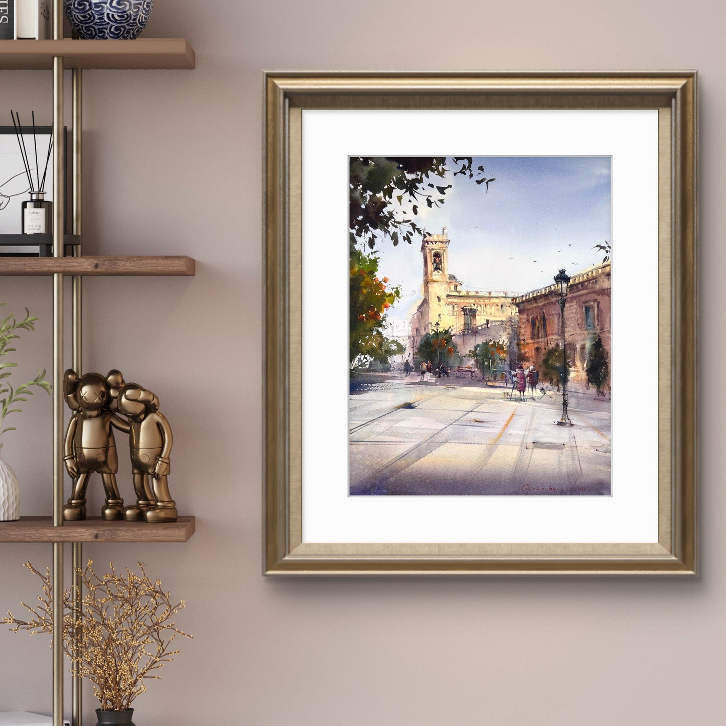 Valencia Spain Watercolor Painting, Original Cityscape Art, Valencia’s Warm Embrace 12x16