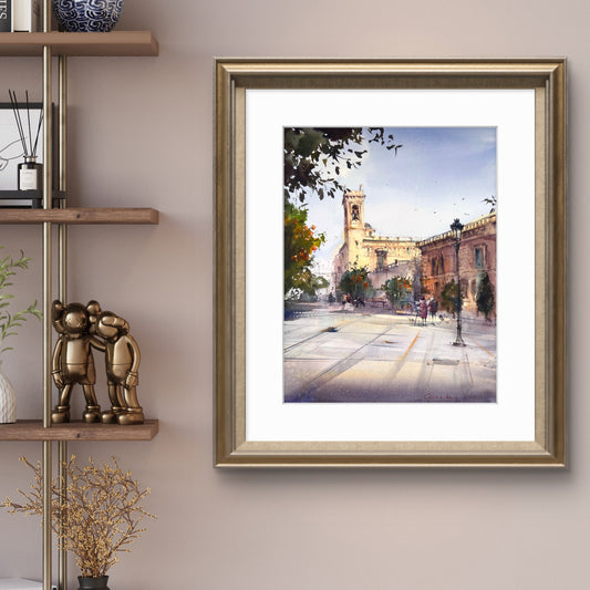Valencia Spain Watercolor Painting, Original Cityscape Art, Valencia’s Warm Embrace 12x16