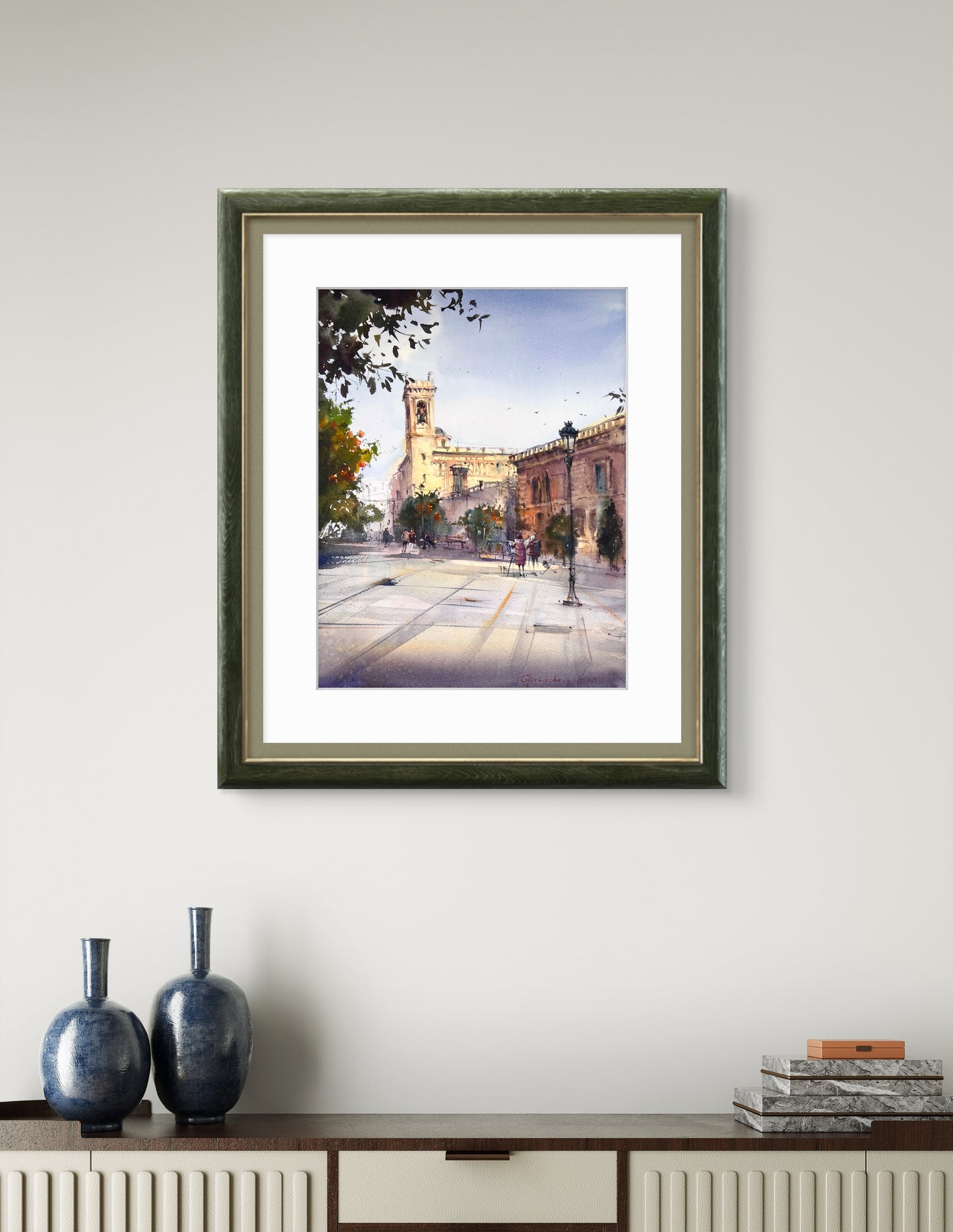 Valencia Spain Watercolor Painting, Original Cityscape Art, Valencia’s Warm Embrace 12x16