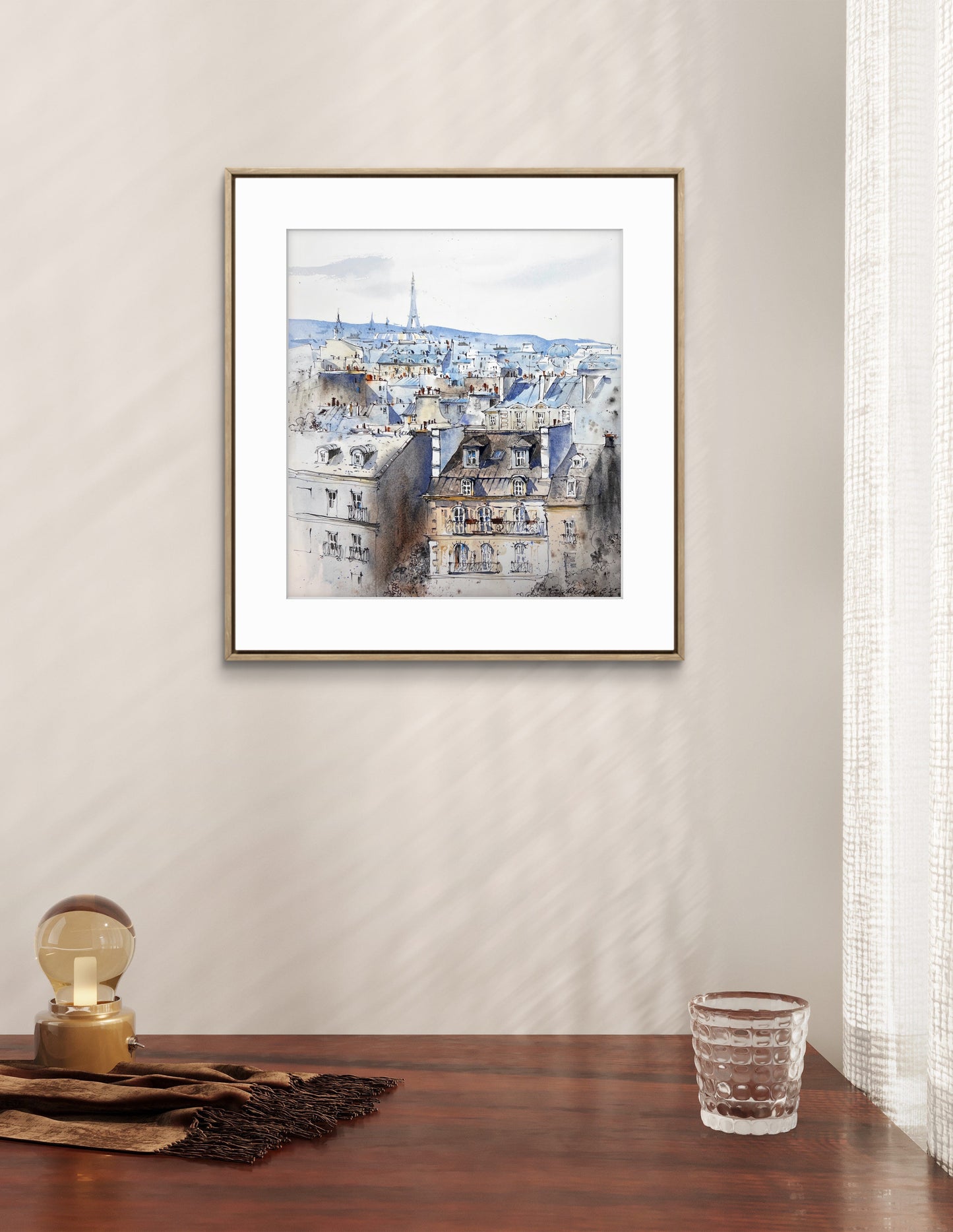 Paris Rooftops Watercolor Painting | Eiffel Tower Urban Sketch |Blue hour of Paris 12x13