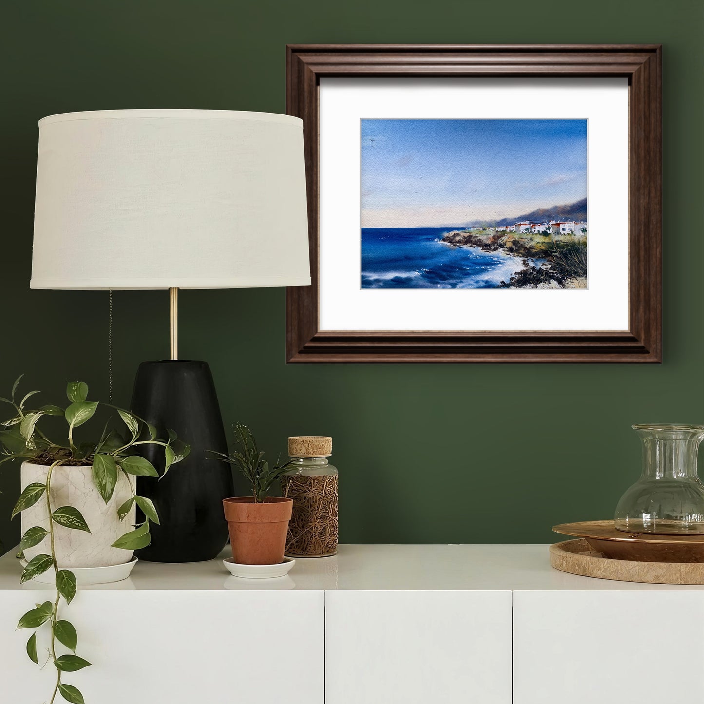 Cyprus Coast Watercolor Painting, Mediterranean Seascape Art, Sea coast Cyprus 9x12