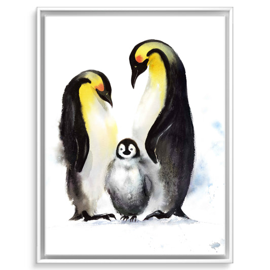 Adorable Emperor Penguin Family Watercolor Print - Perfect Kids Room Decor!