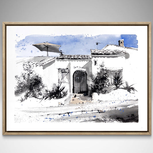 Original Spanish Villa Watercolor Art, "Sunlit Serenity",  9x12 in