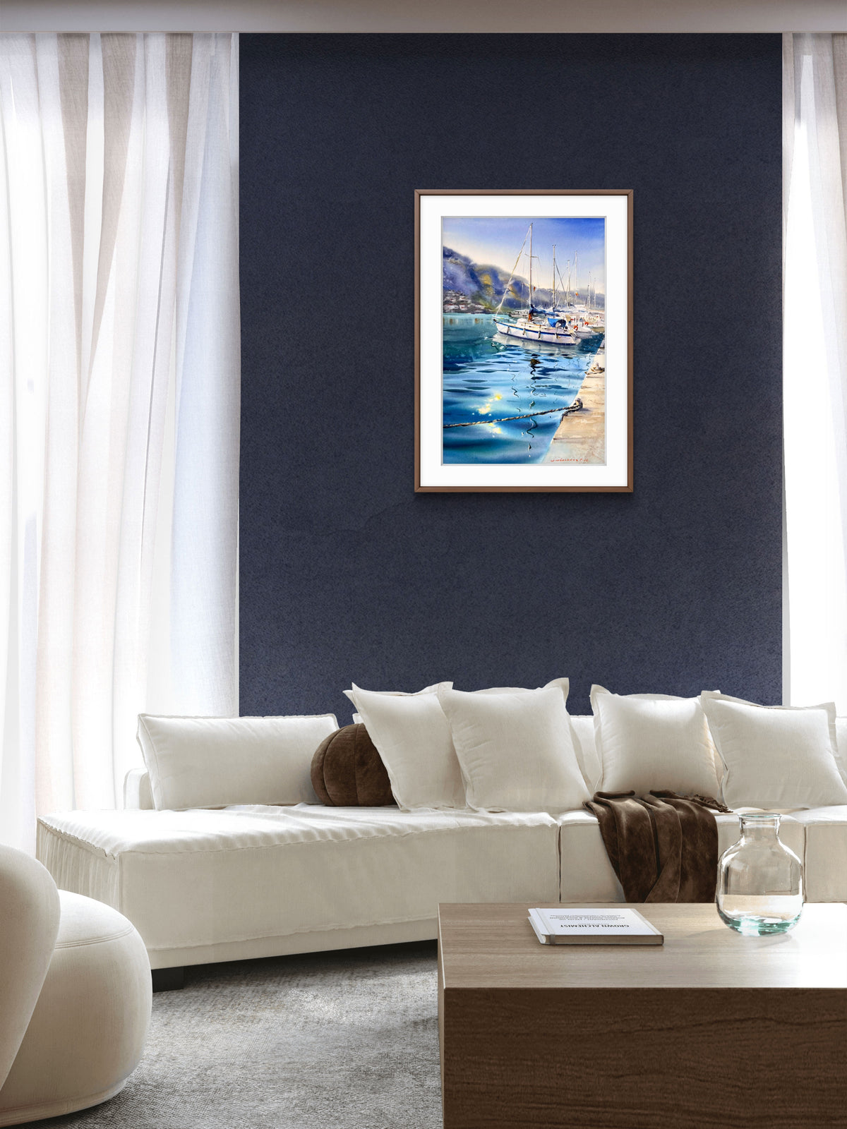 Original Watercolor Sailboat Painting, Mediterranean Harbor Art, A Harbor of Dreams 15x22
