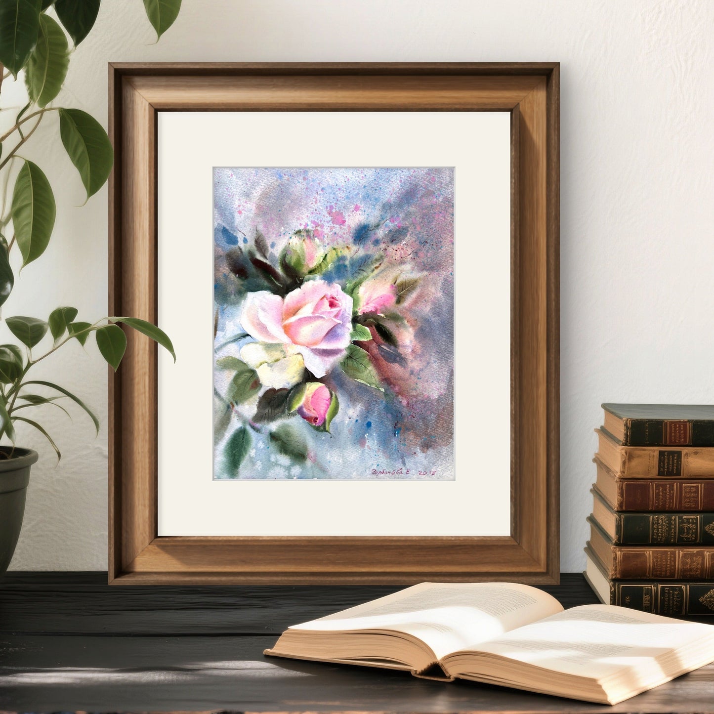 Pink Roses Painting, Original Watercolor Art, Rose Bush, Botanical Wall Decor, Flower Fine Art, Rose 12x16