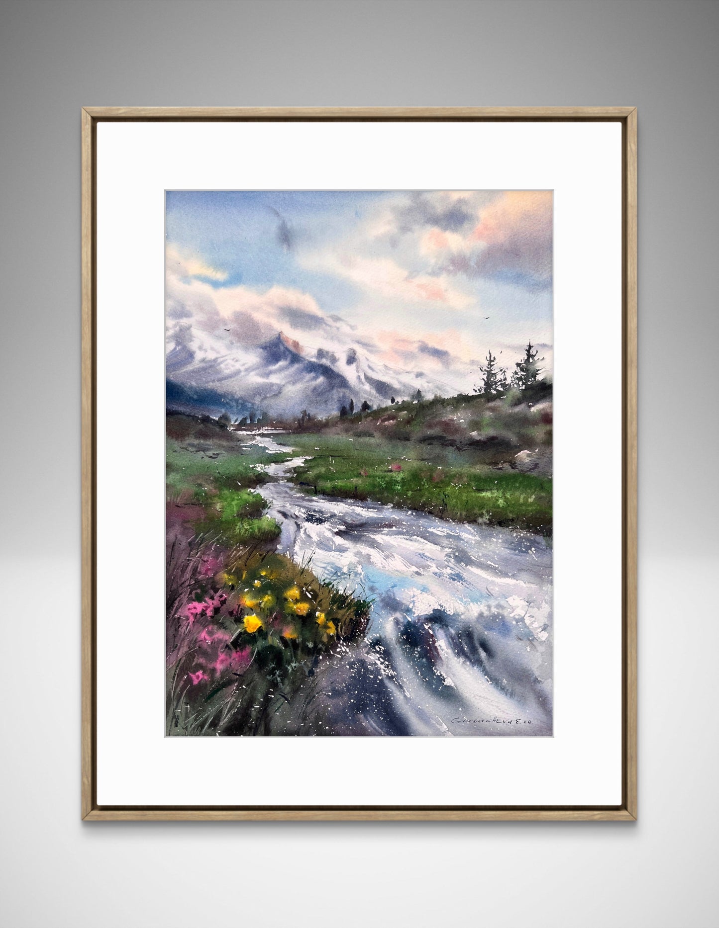 Original Watercolor Landscape, Mountain Stream Watercolor Painting, Mountain river #44 11x16
