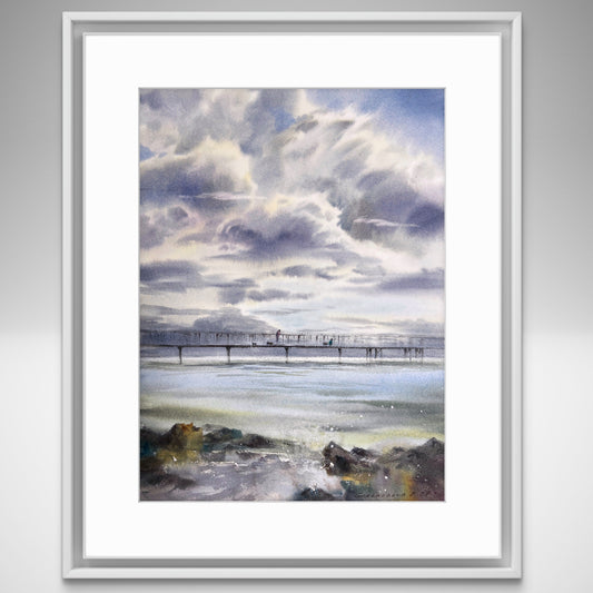 Seaside Serenity: Original Watercolor Painting 'Walk along the Sea Bridge #2'