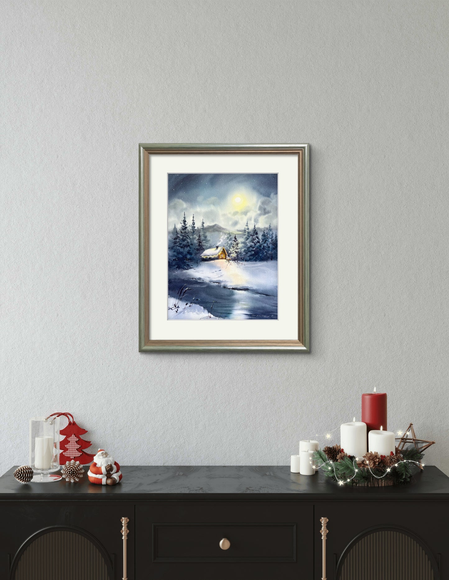 Original Snow Scene Watercolor Art - Christmas story #5 - Painting