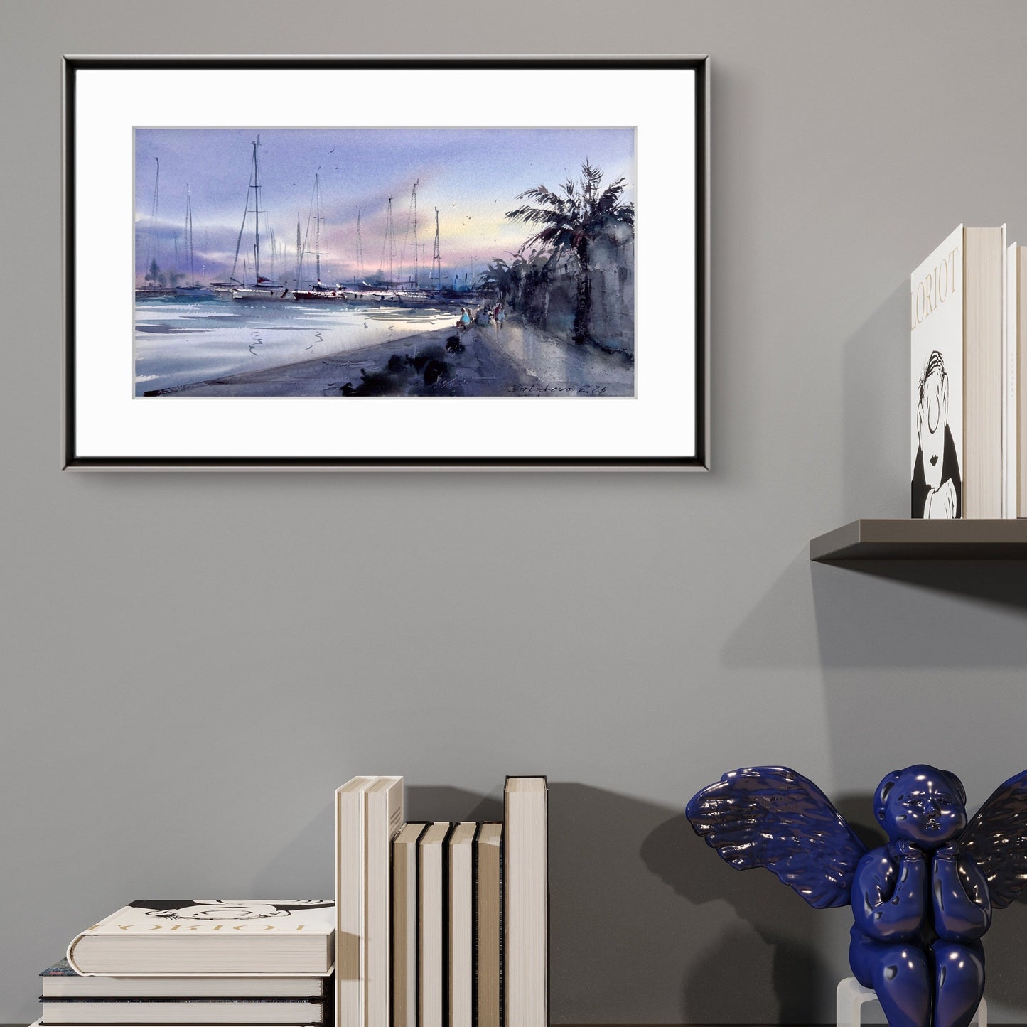 Original Valencia Marina Watercolor Painting | Spain Harbor Seascape | Valencia Twilight 8x15