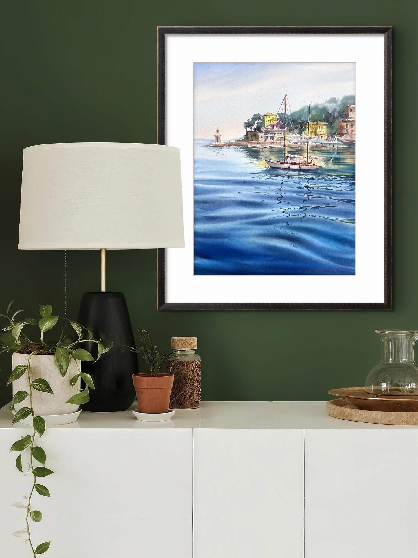 Original Recco Italy Watercolor Painting | Sailboat Harbor Seascape |Blue Italian morning. Recco 12x16