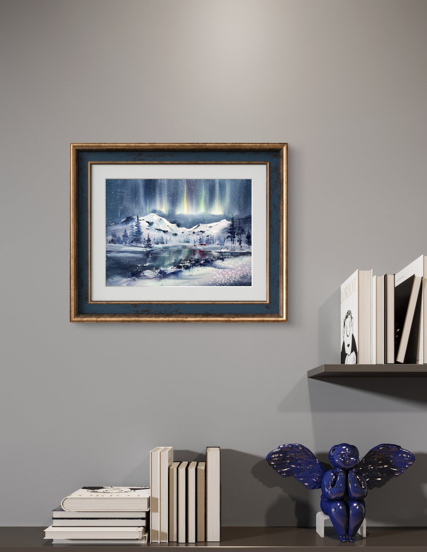 Watercolor Northern Lights Painting, Original Winter Landscape Art, Winter Magic 9x12 (Copy)