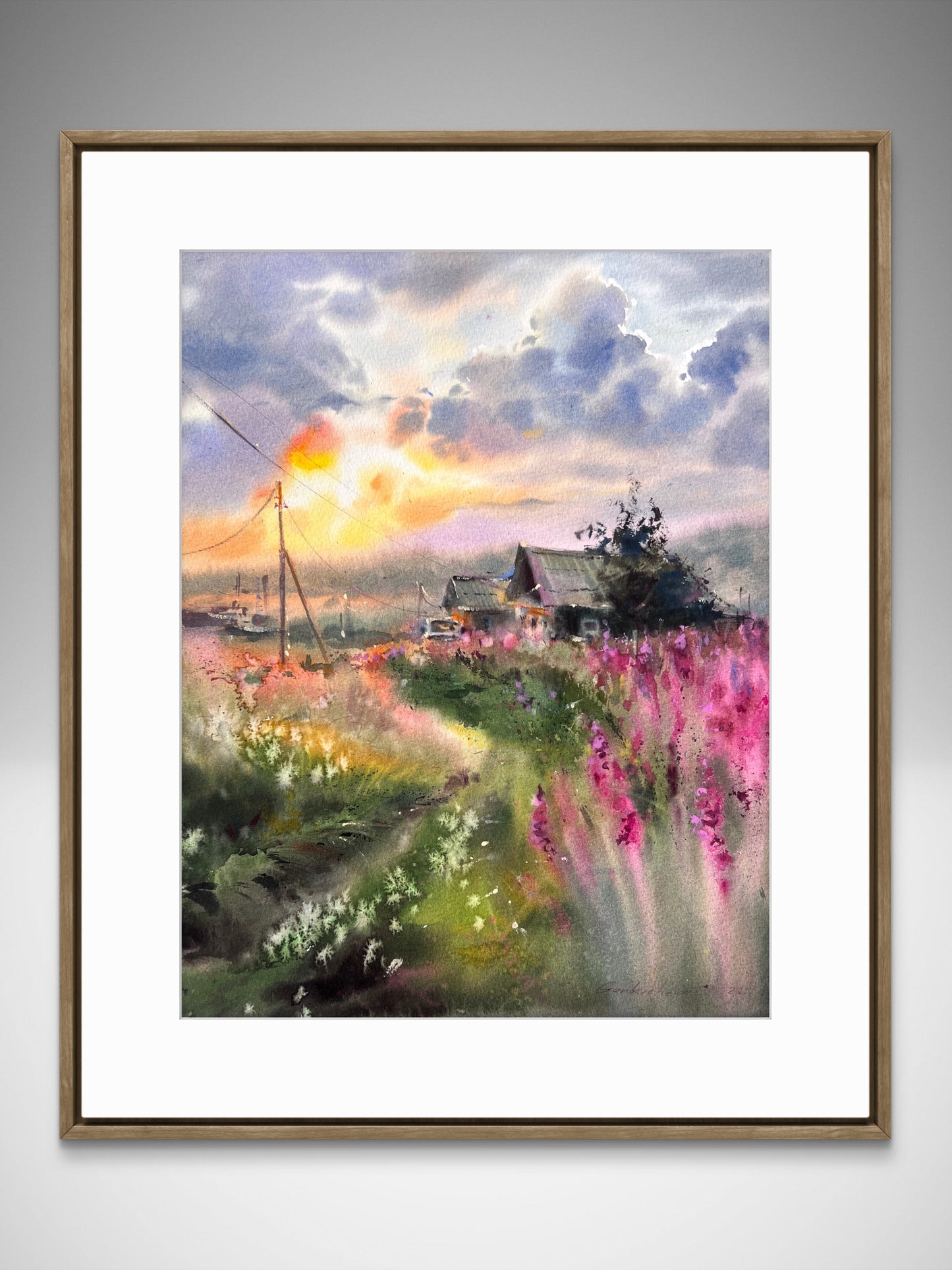 Original Murmansk Region Watercolor Painting | Arctic Wildflower Landscape |Where Fireweed Blooms 12x16