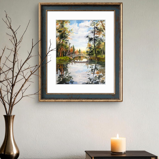 Saint Petersburg Park Watercolor Original Painting, Autumn park in St. Petersburg 12x16 in