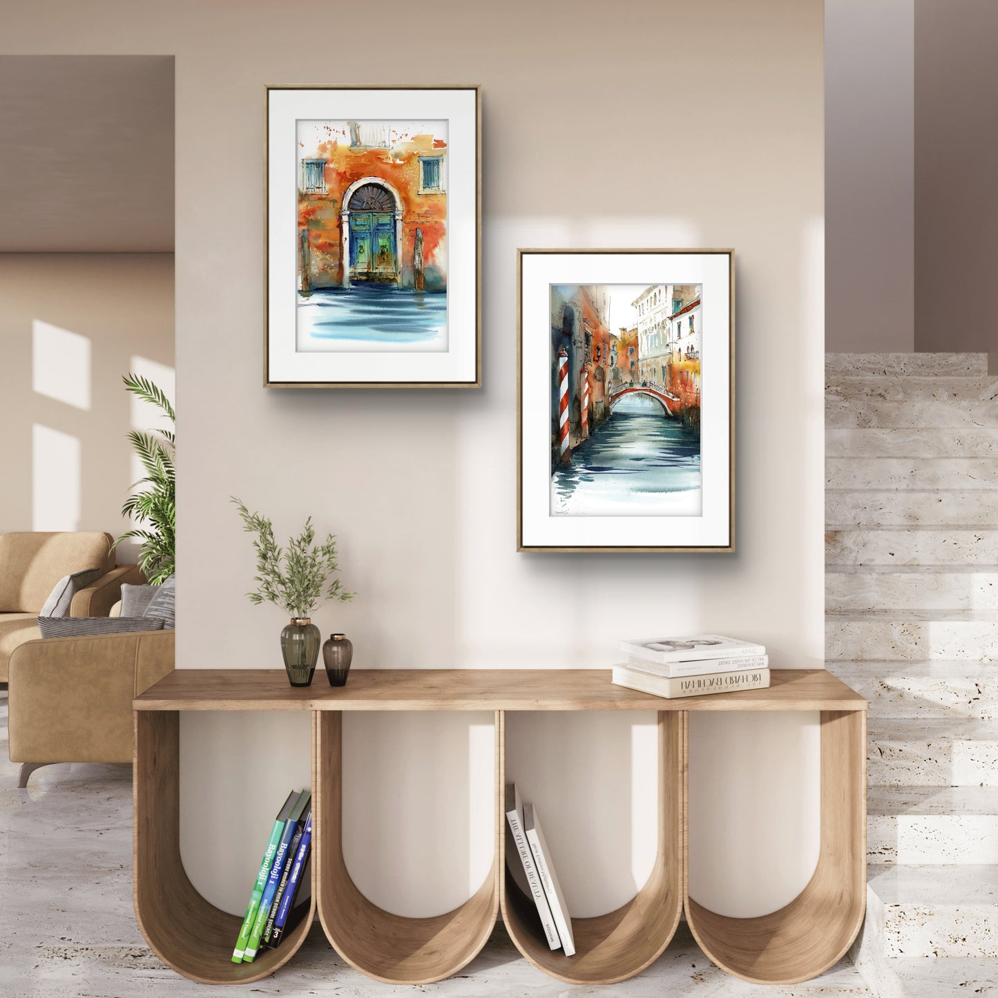 Venice Print Watercolor Art Piece, Detailed Venetian Canals and Architecture, Stylish Living Room Wall Décor