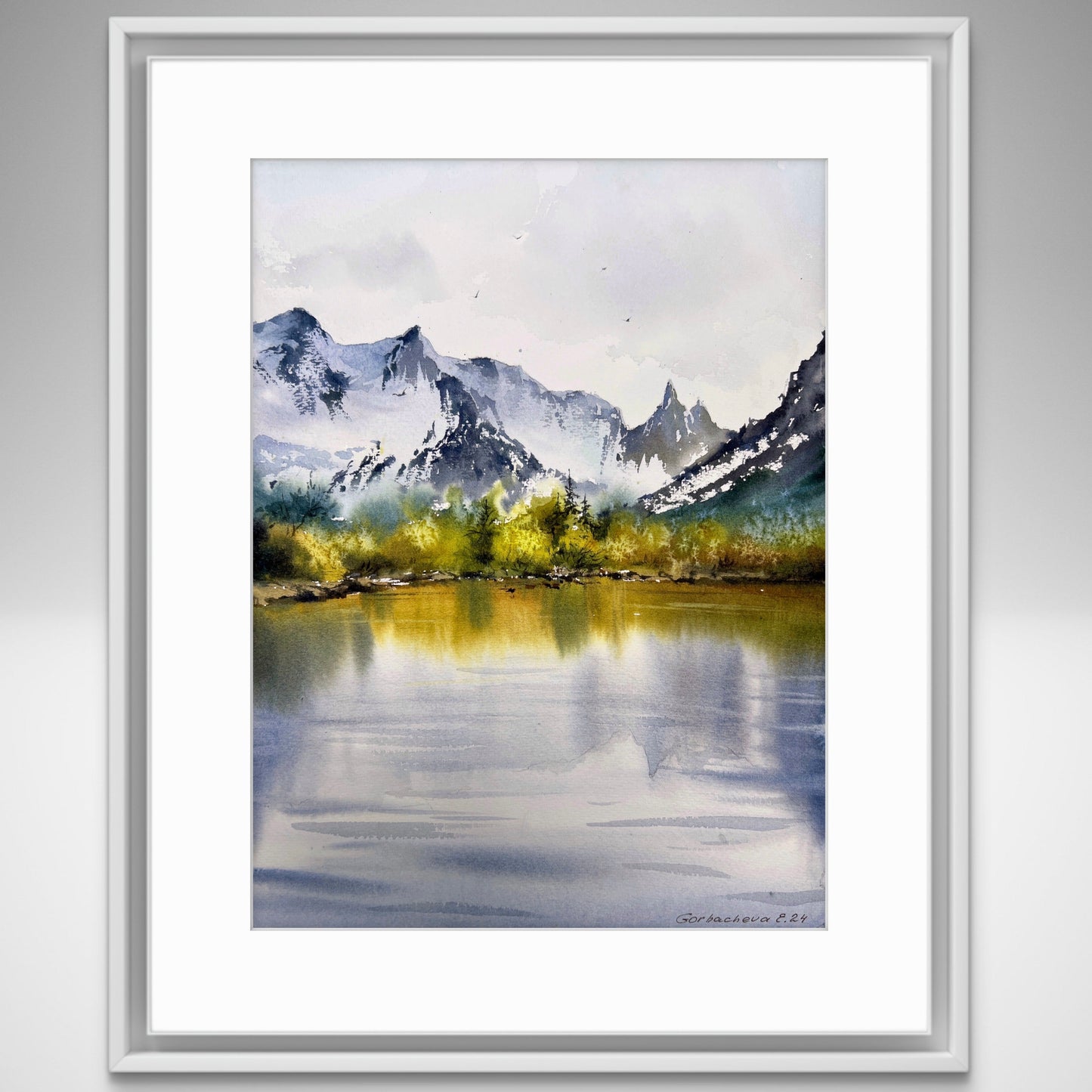 Abstract Painting Watercolor Original, Contemporary Art - Mountain Lake #36