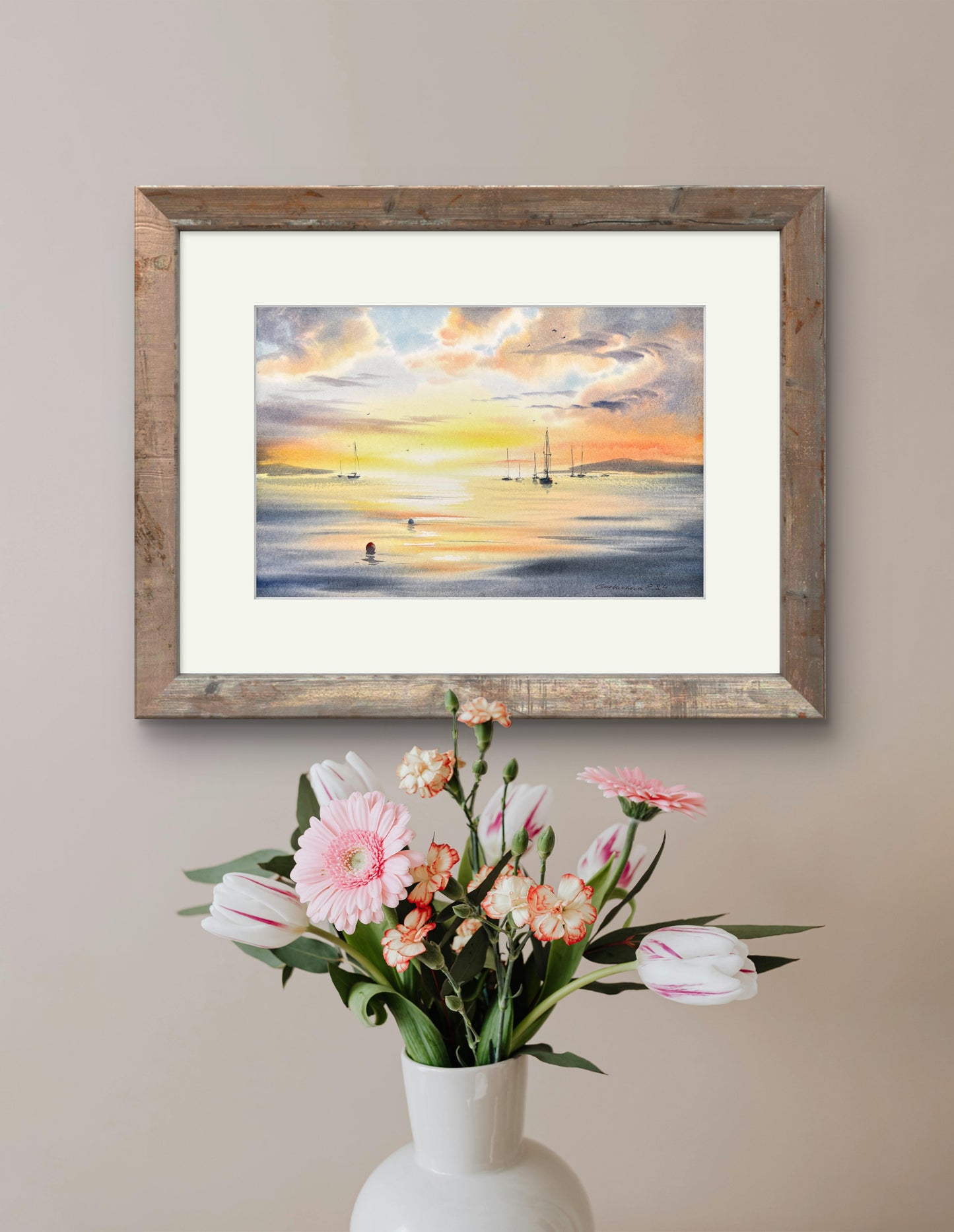 Stunning Watercolor Painting, Perfect Gift for Sea Enthusiasts - Yachts at sunset #19