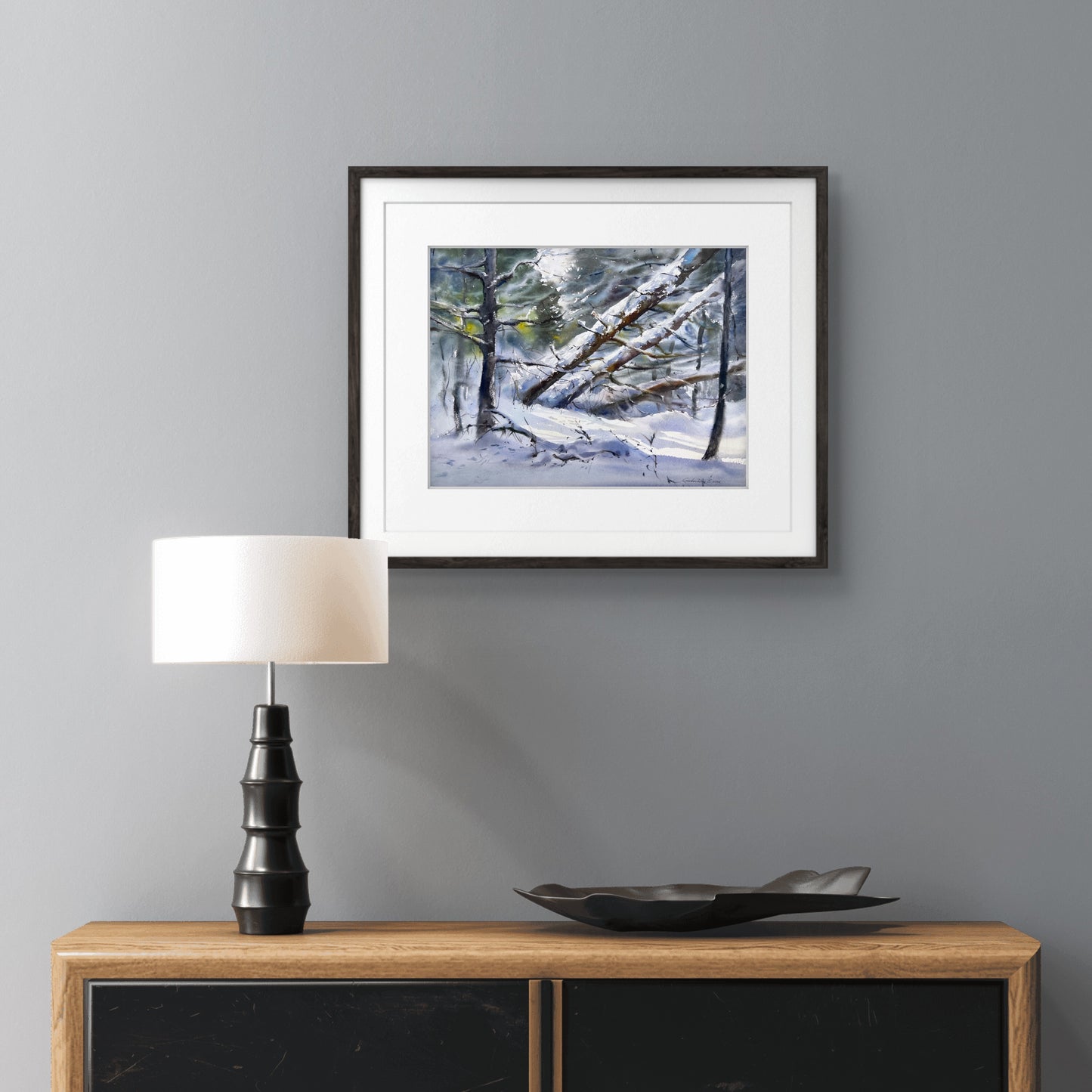 Winter Forest Watercolor Painting, Winter’s Quiet Breath 31x41