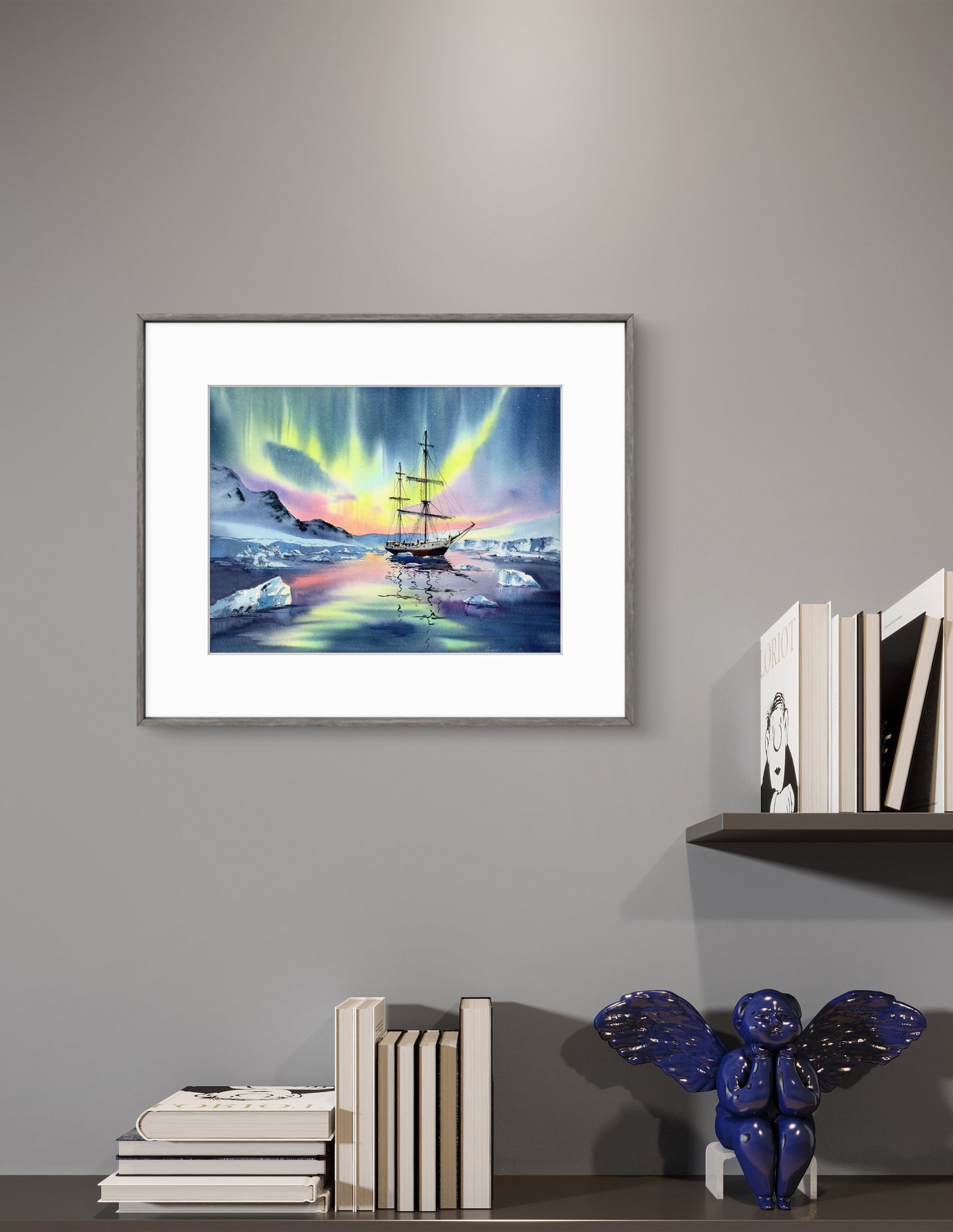 Original Northern Lights Art, Polar Watercolor, Arctic Serenity 12x16 in