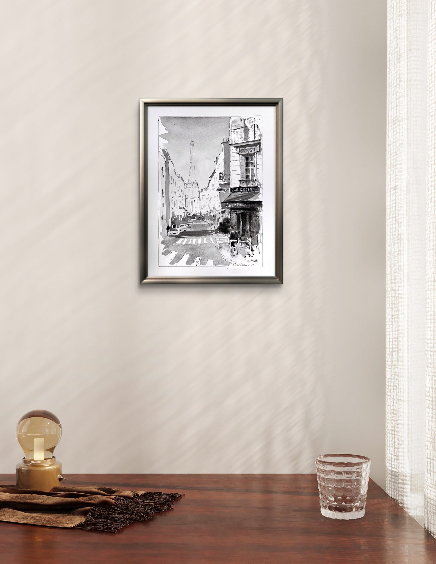 Original Parisian Street Watercolor - Black and White City Art, Parisian Dreams