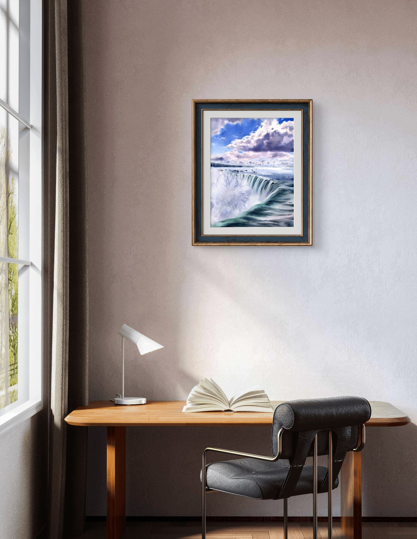 Niagara Falls Painting Original Watercolor, Beautiful Waterfall Landscape, Nature Wall Art Decor, Gift For Traveler