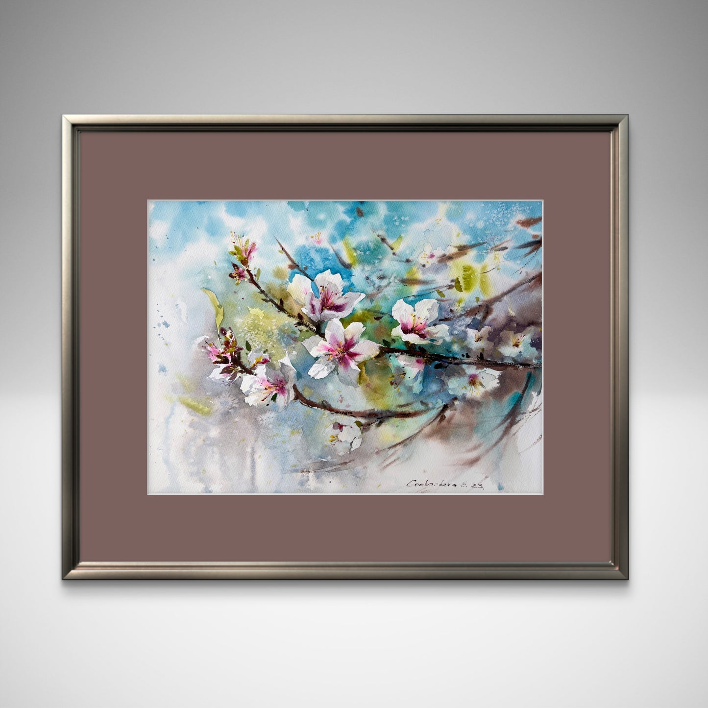 Watercolor Flower Painting, Original Artwork, Blooming Almond Tree, Botanical Art Decor, Almond Flowers #6 12x16