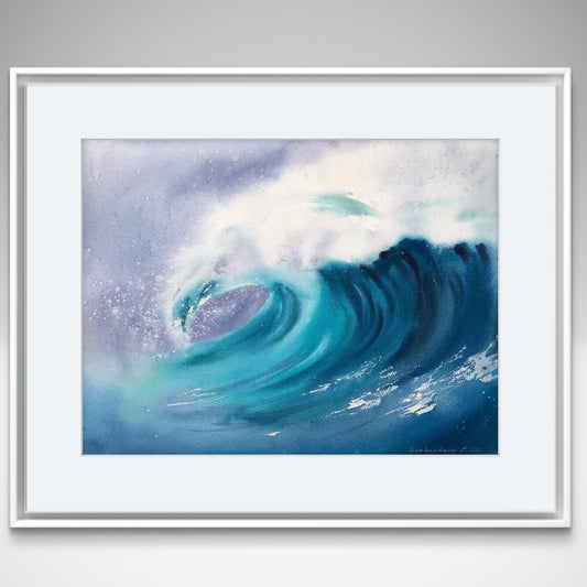 Ocean Wave Painting, Watercolor Original Art, Blue Sea Waves, Coastal Wall Decor, Gift For Her, Coast, Seascape, 16x12" (Copy)