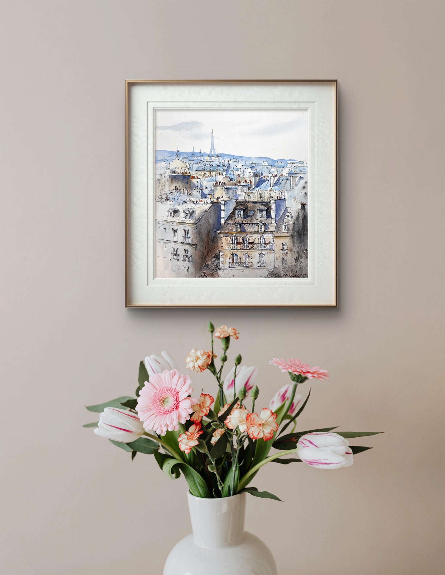 Paris Rooftops Watercolor Painting | Eiffel Tower Urban Sketch |Blue hour of Paris 12x13
