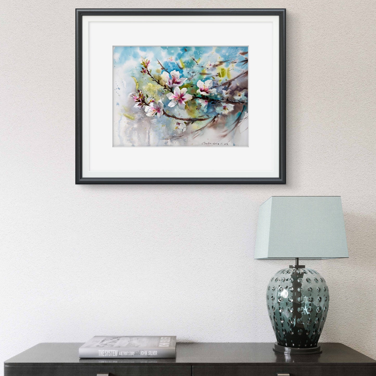 Watercolor Flower Painting, Original Artwork, Blooming Almond Tree, Botanical Art Decor, Almond Flowers #6 12x16