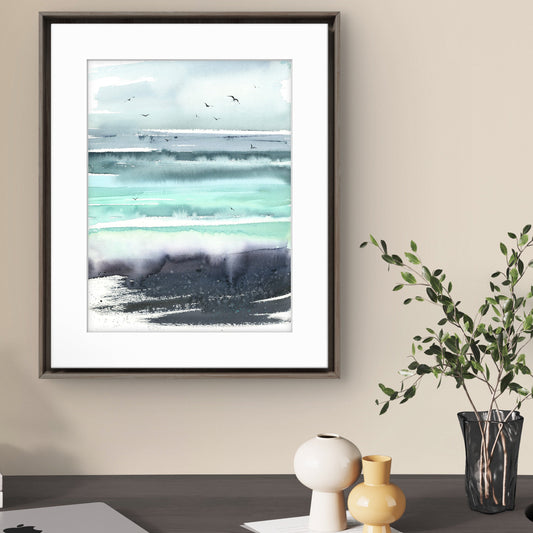 Painting Original Watercolor, Nordic Sea - Abstract seascape #5