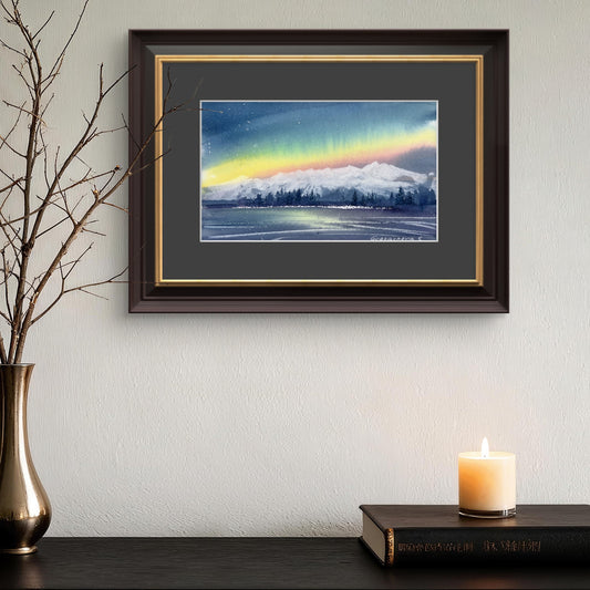 Small Painting Aurora Borealis, Original Watercolor, Night Sky Artwork - Northern lights #30