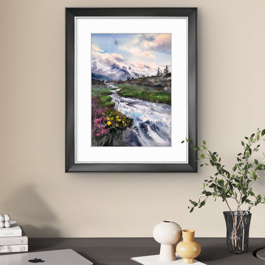 Original Watercolor Landscape, Mountain Stream Watercolor Painting, Mountain river #44 11x16