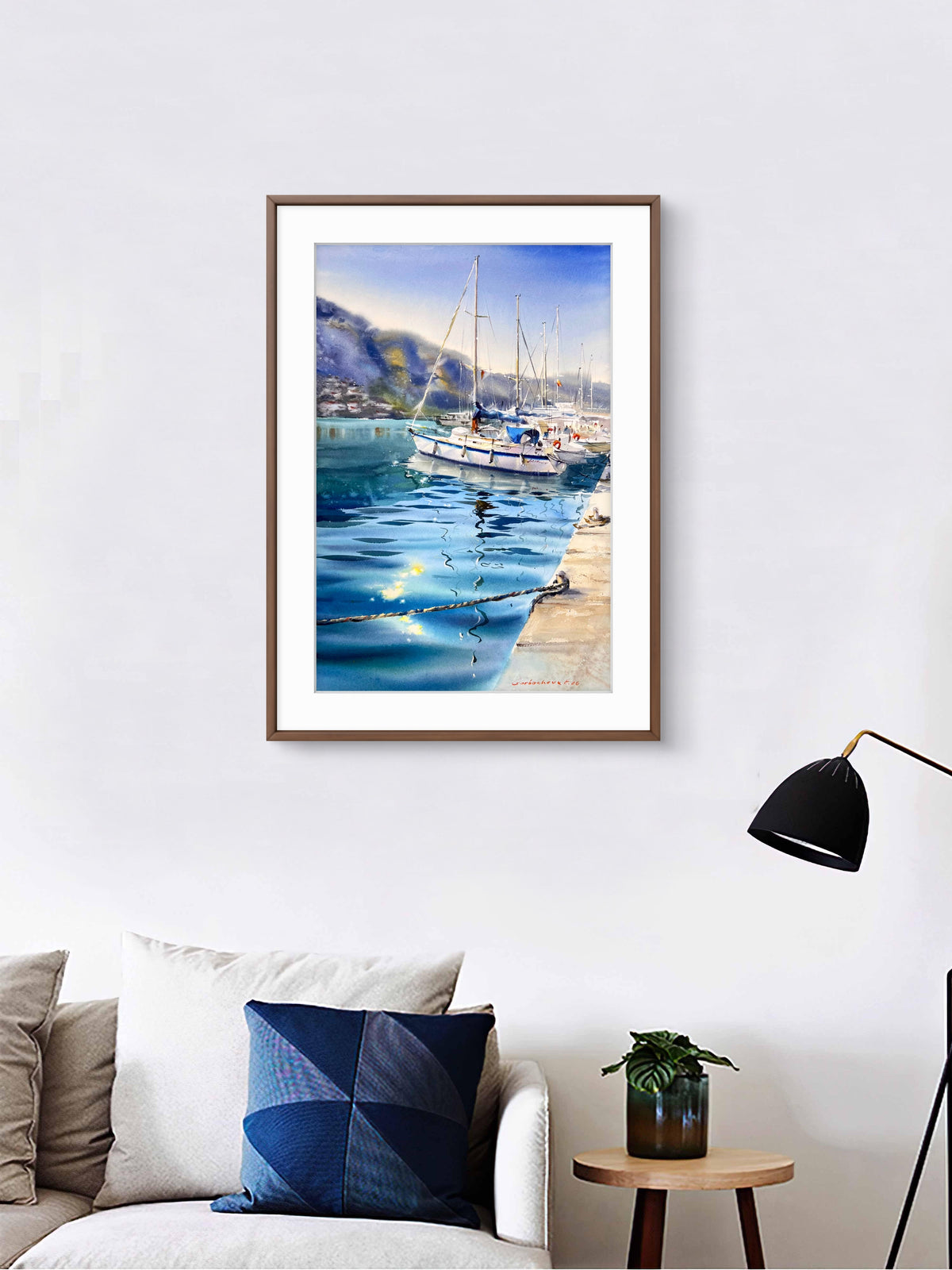 Original Watercolor Sailboat Painting, Mediterranean Harbor Art, A Harbor of Dreams 15x22
