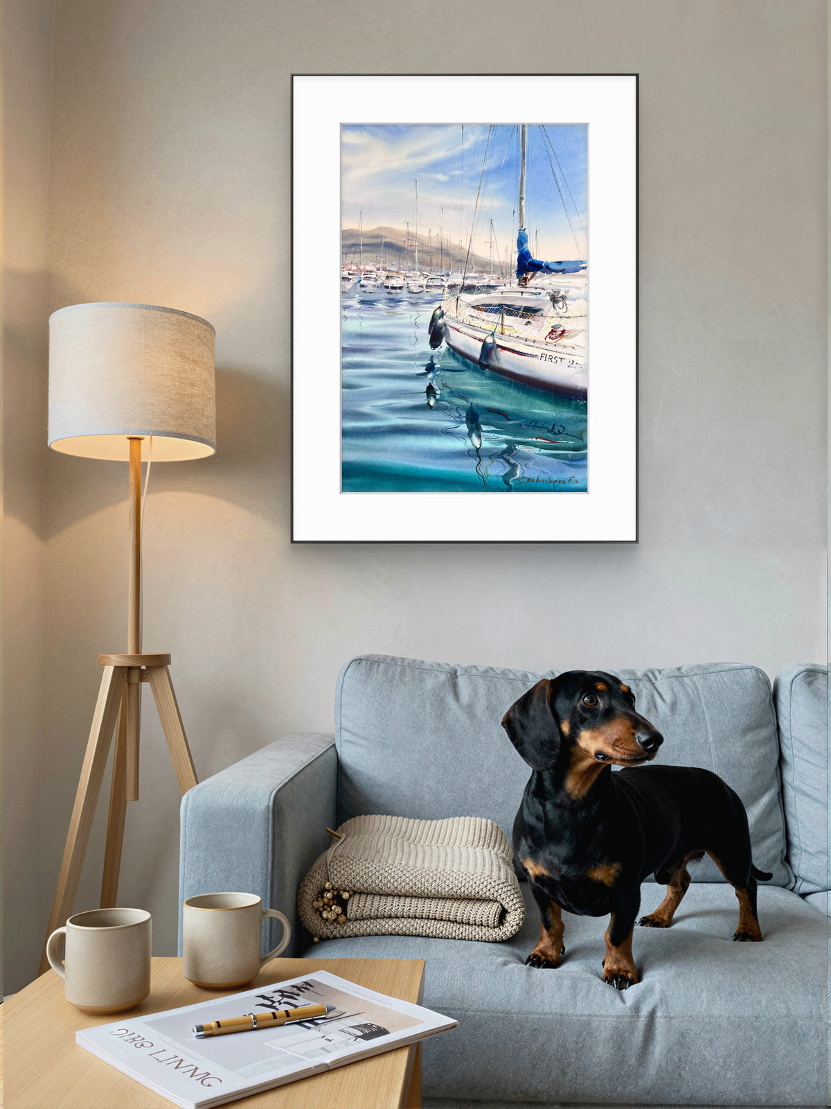 Sailboat Watercolor Painting, Coastal Marina Art, Waiting for the Wind 15x22