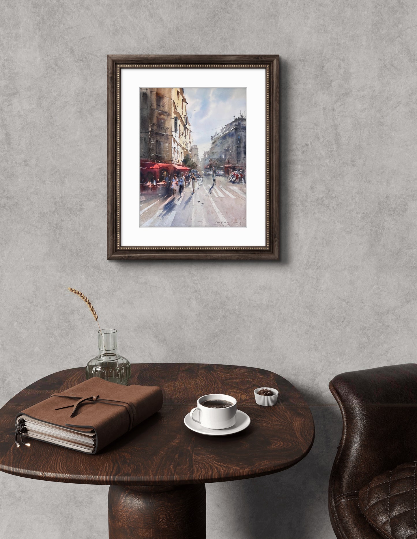 Paris Street Scene Watercolor Painting, The Golden Boulevard of Paris 12x16