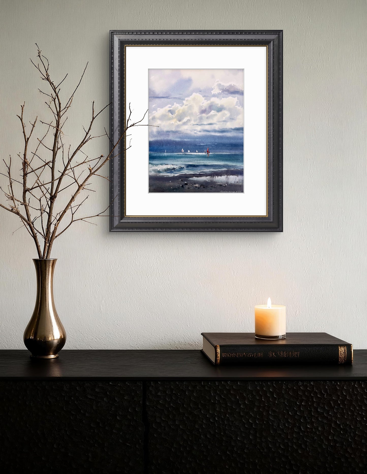 Coastal Dream: Kingdom of the Clouds #2 - Watercolor Artwork of Clouds and Yachts