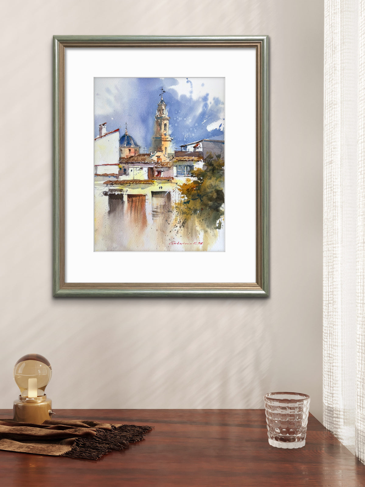 Spanish Village Watercolor Painting, Spain Architecture Art, Beneath Spanish Skies 12x16 in