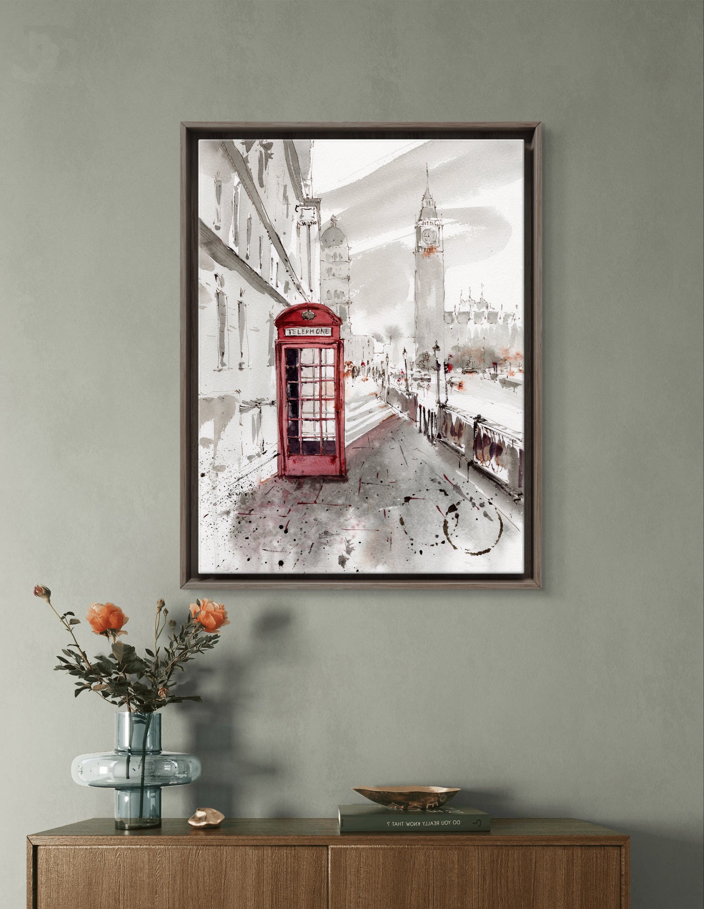 Cityscape Art Print Inspired by London's Sights: Big Ben and Red Telephone Box