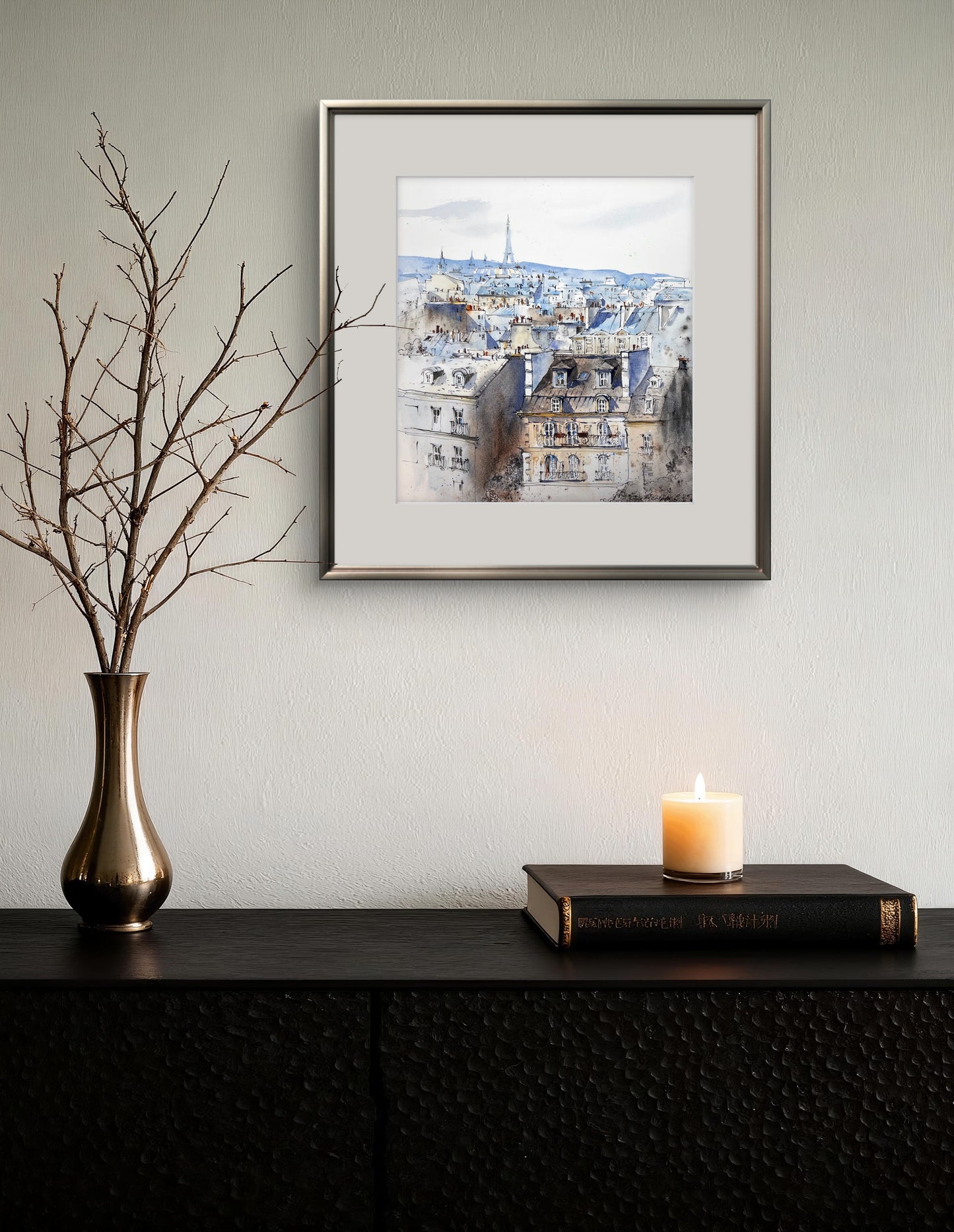 Paris Rooftops Watercolor Painting | Eiffel Tower Urban Sketch |Blue hour of Paris 12x13