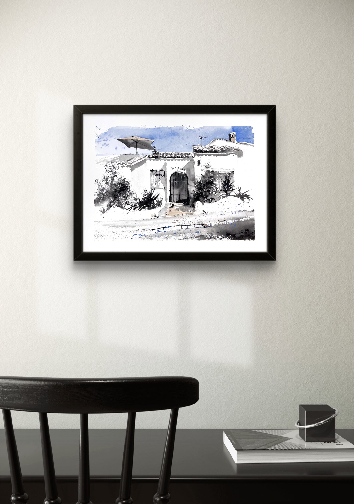 Original Spanish Villa Watercolor Art, "Sunlit Serenity",  9x12 in