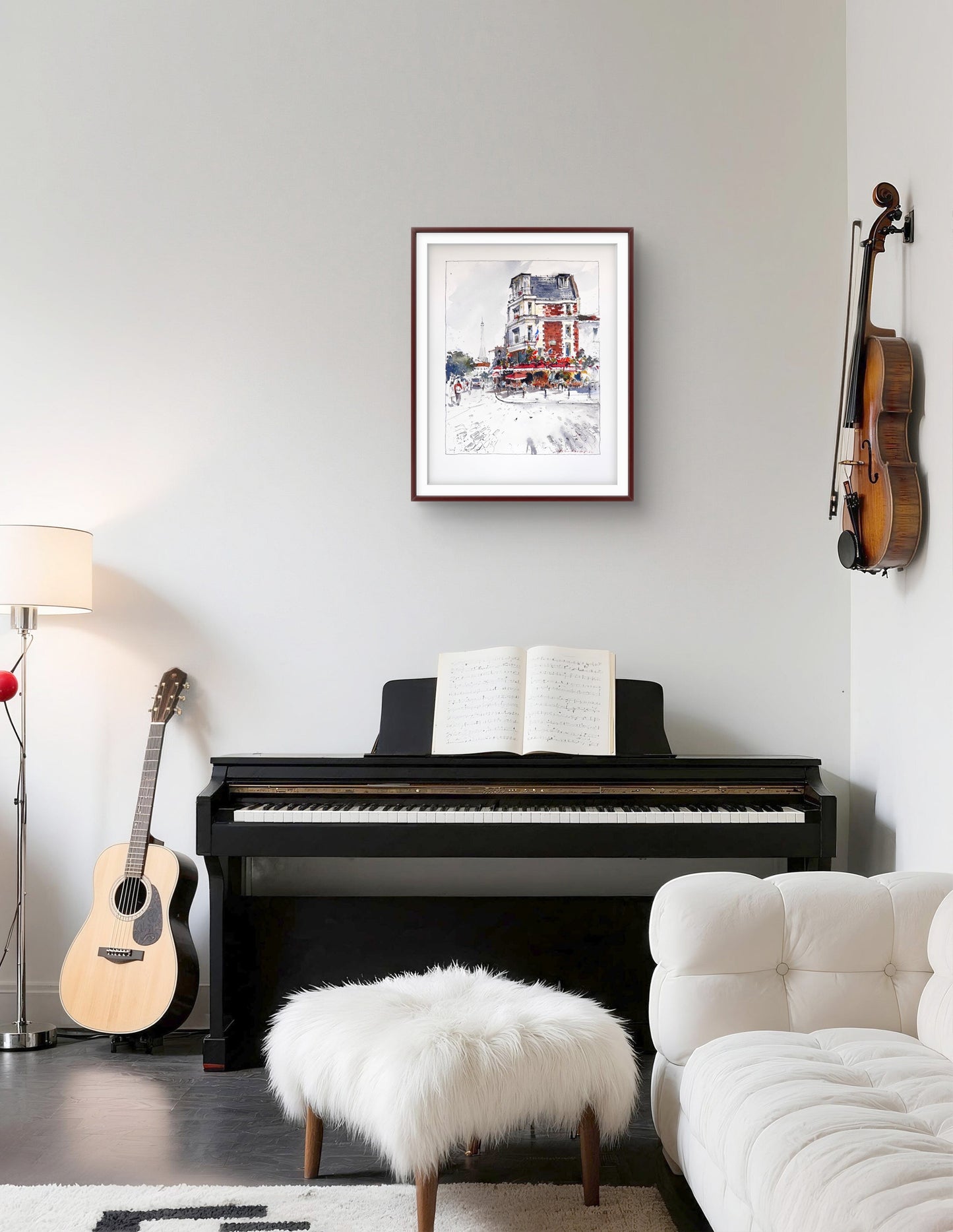 Paris Cafe Watercolor, Montmartre Street Scene,Parisian Daydream 10x12