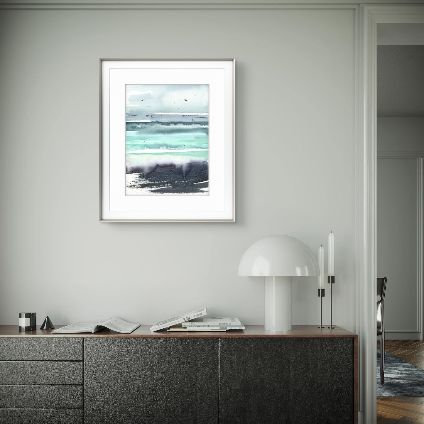 Painting Original Watercolor, Nordic Sea - Abstract seascape #5