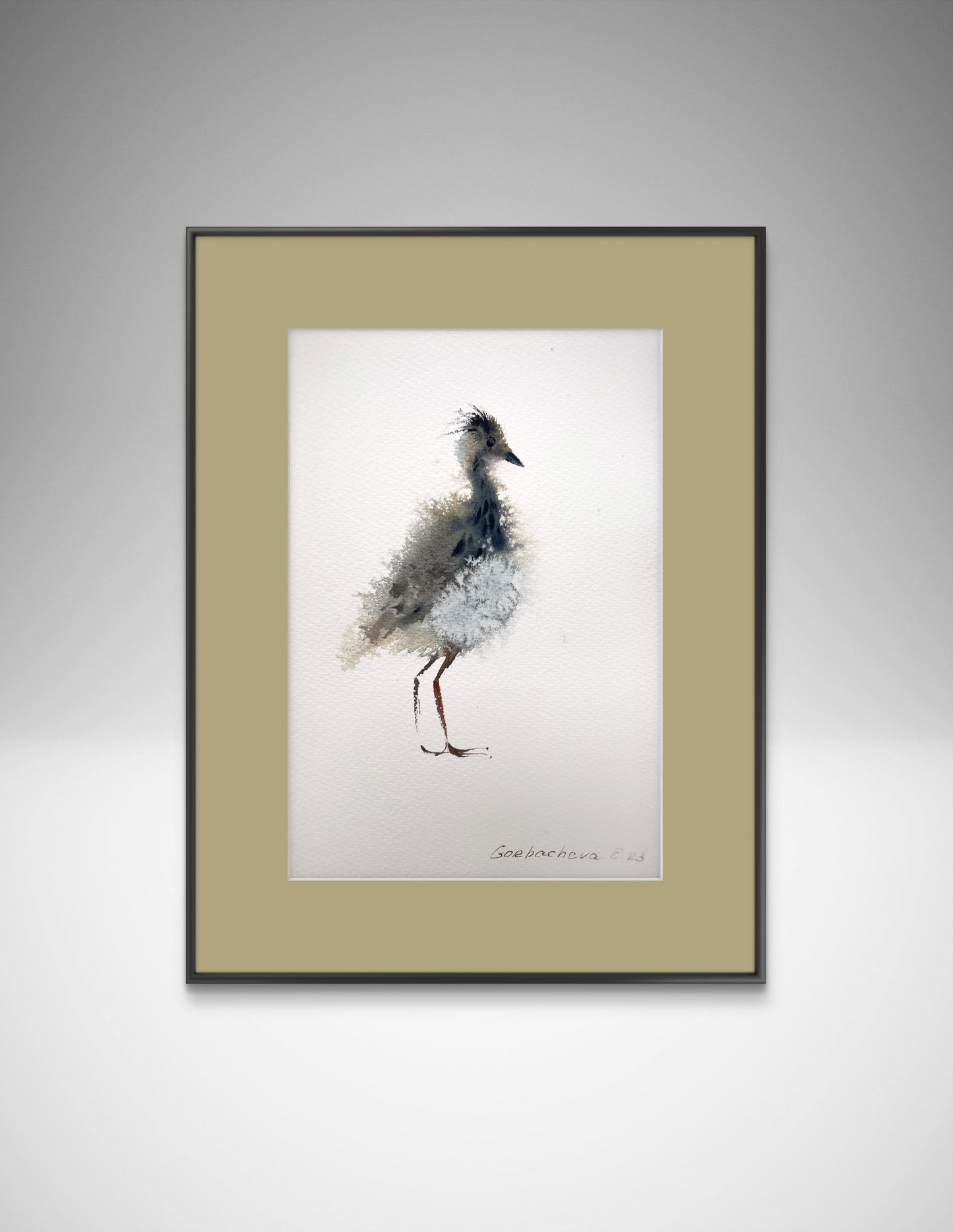 Small Watercolor Painting of Gray Lapwing Chick, Original Bird Art, Beautiful Wall Accent,Lapwing #2
