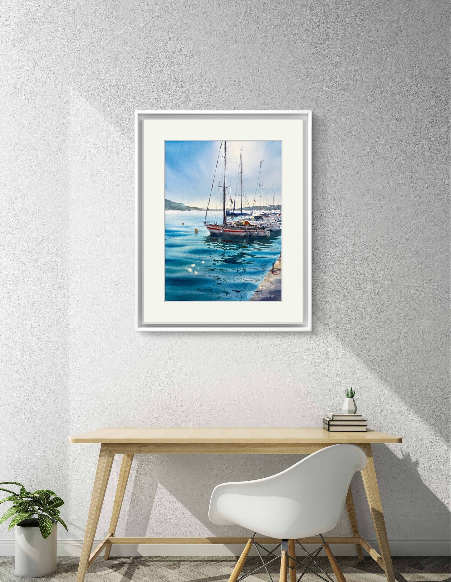 Seascape Serenity: Original Sailboat Painting - Yachts at anchor #15